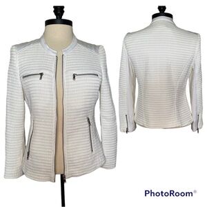 JOIE Jenika Textured Cotton Blend And Woven White Blazer Jacket Size M